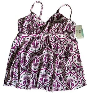 Magenta Geometric Underwire Tankini Top Size 14 NWT